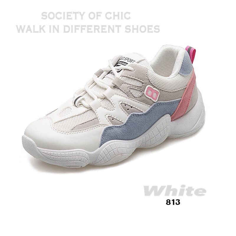 รองเท้าผ้าใบทรง Sportแต่งสี (สีน้ำตาล)