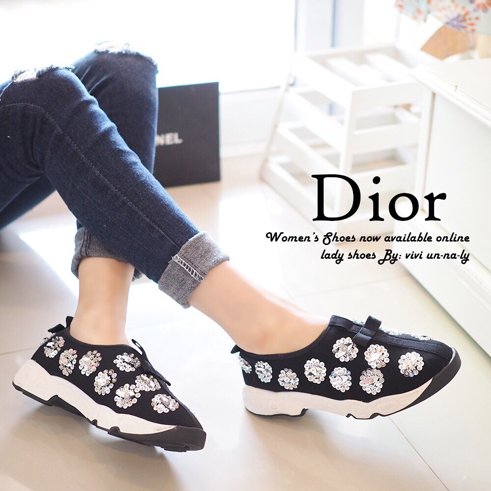 พร้อมส่ง : รองเท้า Dior Fusion Sneakers สีดำดอกเงิน (งานAAA)