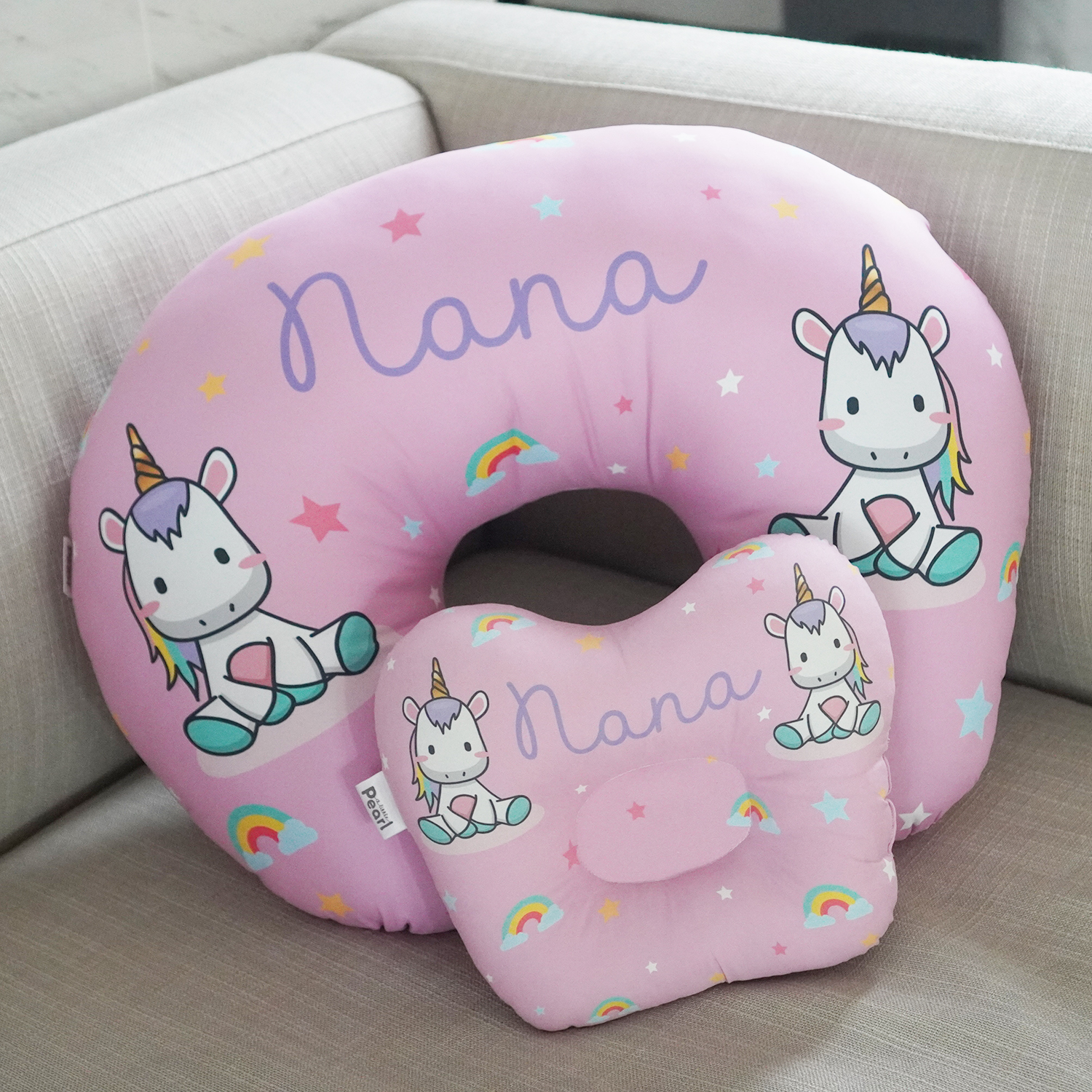 ชุดของขวัญเด็กแรกเกิด BP2 หมอนหลุม + หมอนรองให้นม ลาย Unicorn - Pink Lavender