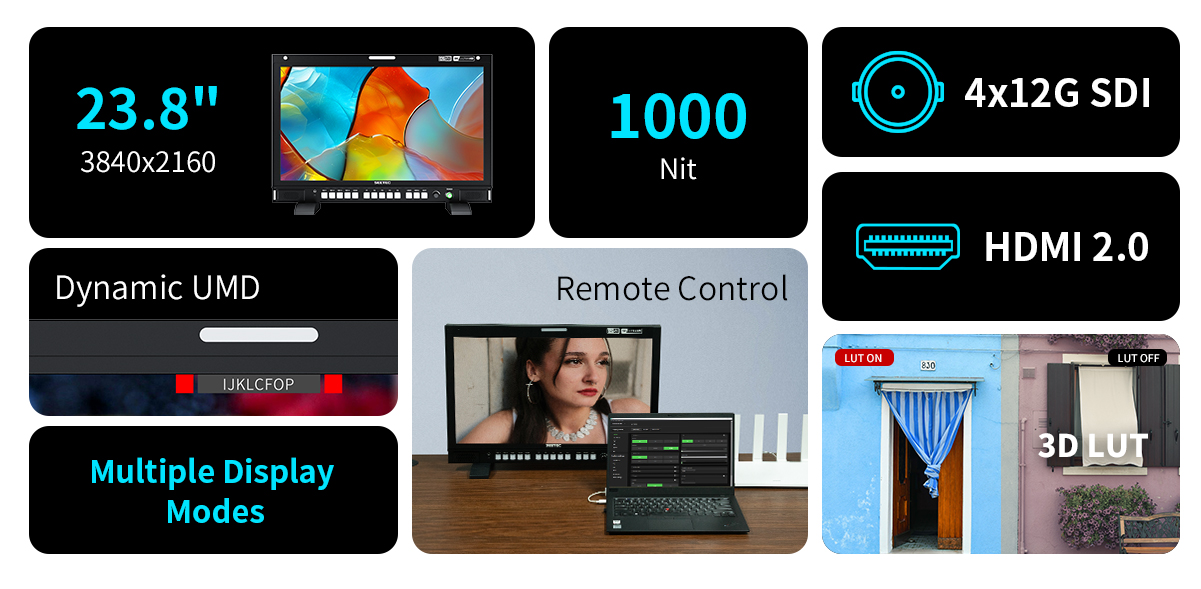SEETEC S24 23.8inch 3840x2160 4K/8K Broadcast Monitor High Brightness 1000nit 4x12G-SDI HDMI UltraHD