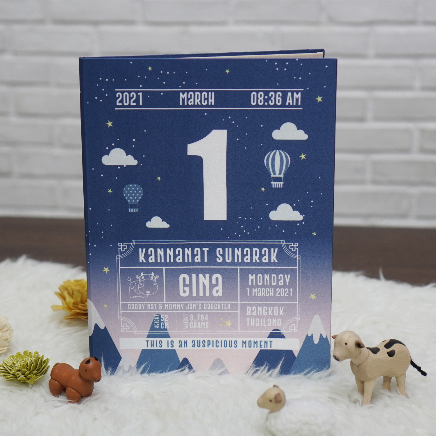 แฟ้มทะเบียนสมรส/สูติบัตร สั่งทำใส่ข้อความ ลาย Chinese Calendar - Mountain - Midnight