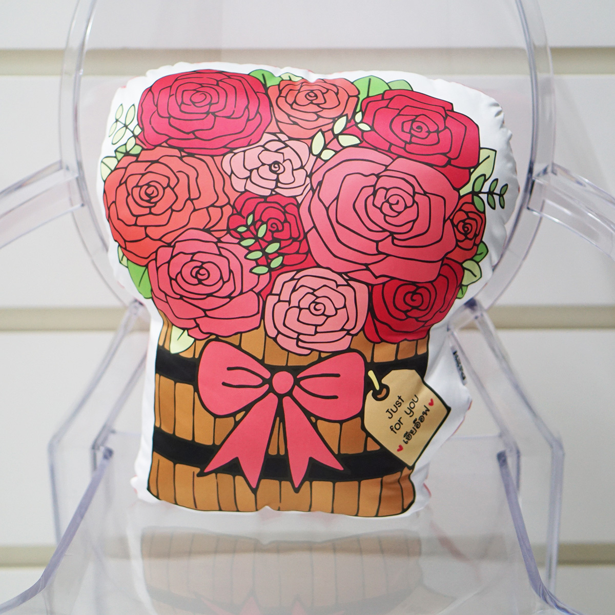 หมอนช่อกุหลาบในถังไม้ Rose Wooden Bucket