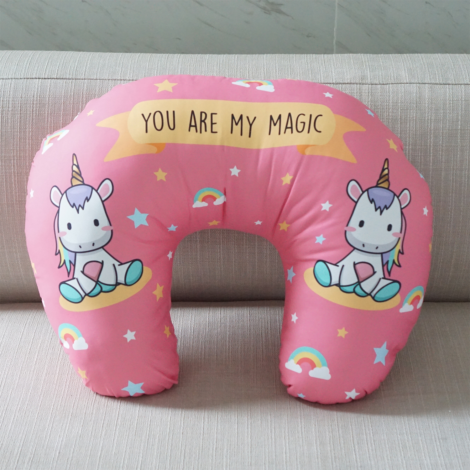 หมอนรองให้นม Nursing Pillow แบบพร้อมส่ง ลาย Unicorn - Pink