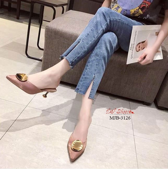 รองเท้าซาตินทรงเปิดส้น (สีดำ)