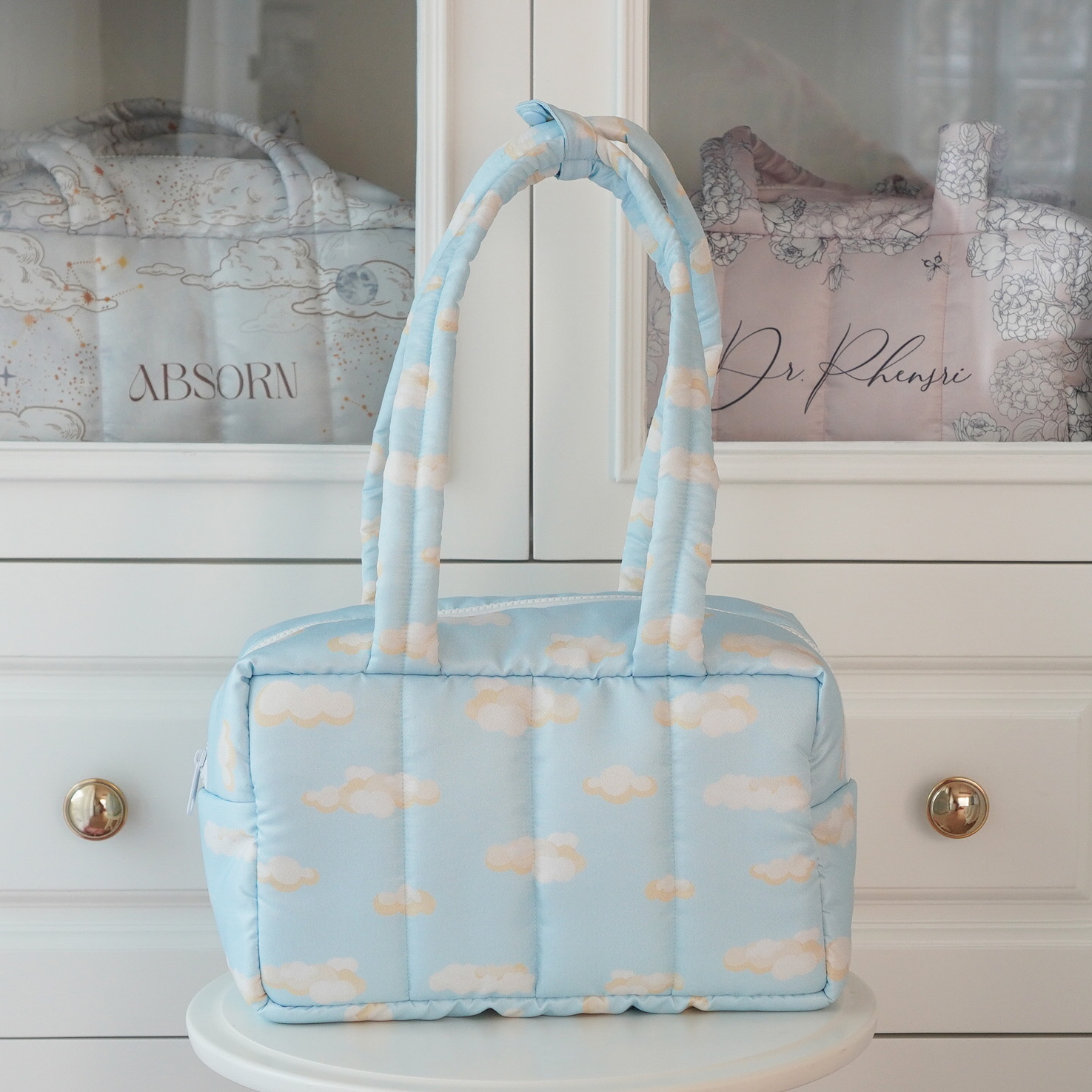 Fluffy Bowling Bag กระเป๋านุ่มนิ่ม ทรง Bowling สั่งทำใส่ข้อความ ลาย Cloud - Blue