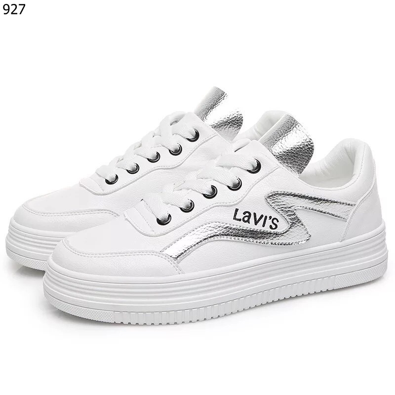 รองเท้าผ้าใบทรง Sport Girlแต่งลายแฟชั่น (สีเงิน)