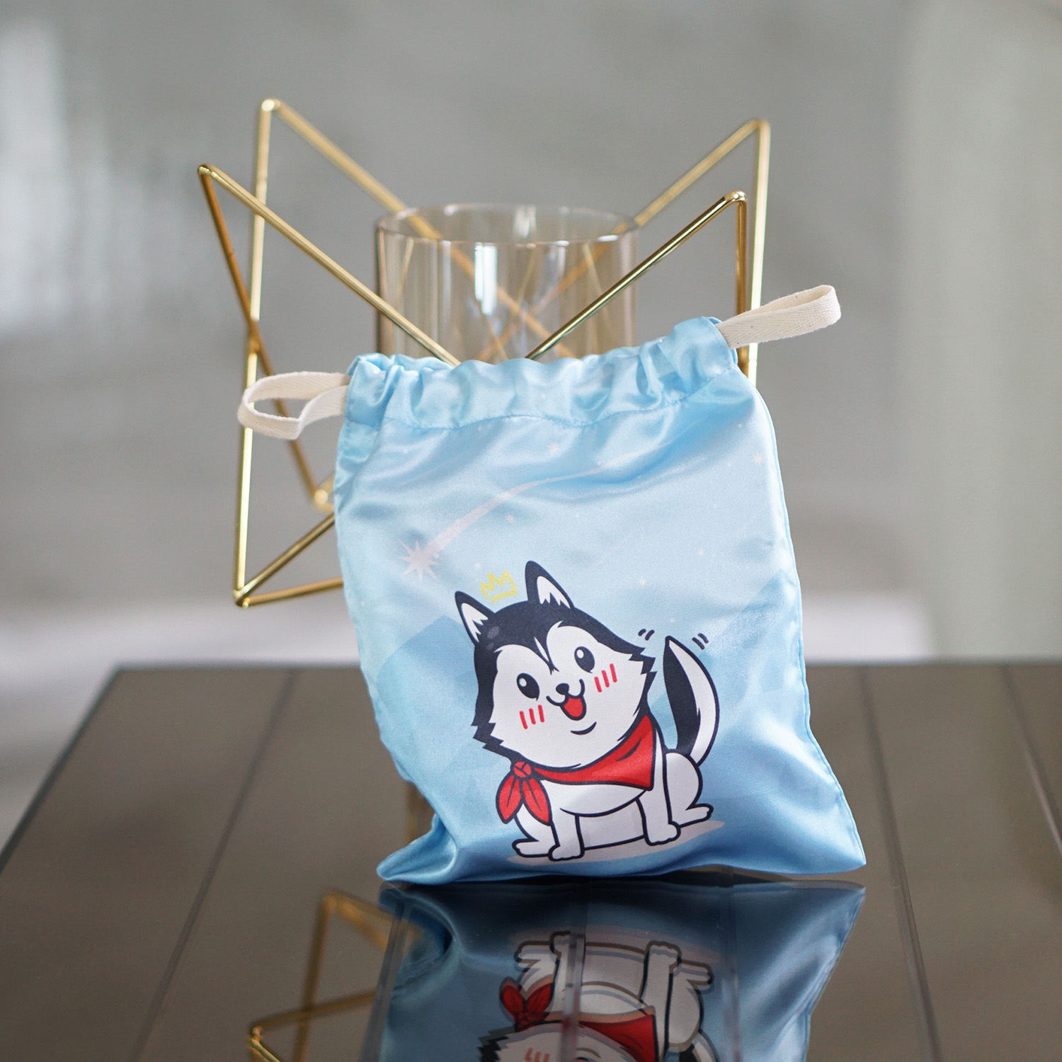 ถุงผ้าซาติน ลาย Siberian Husky - Blue