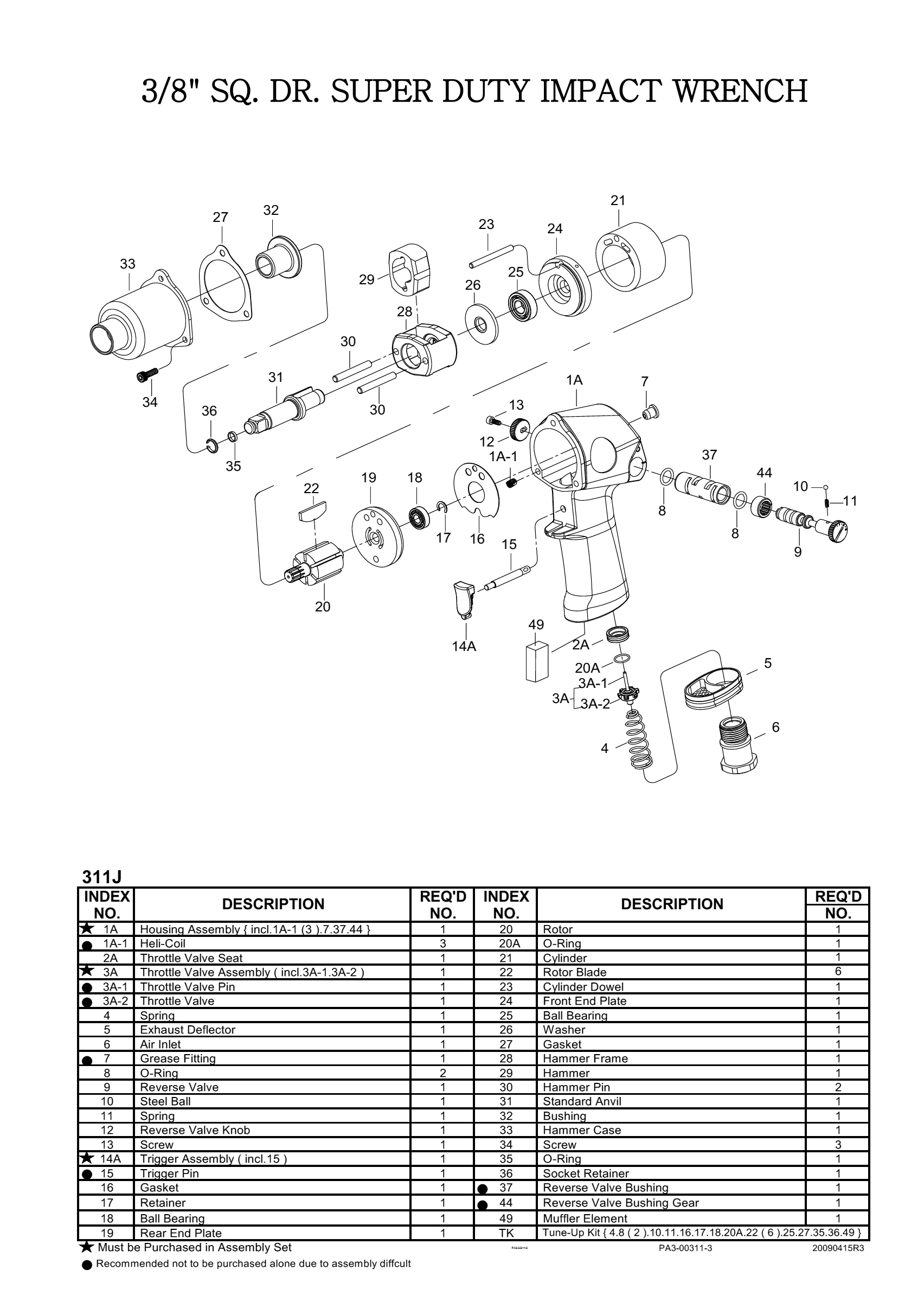 Air Impact Wrenches 3/8" SQ.DR. / บ็อกลมแบบกระแทก ขนาด 3/8 นิ้ว KUANI Model : KI-311-J / Bolt Size : M11 [Super Duty]