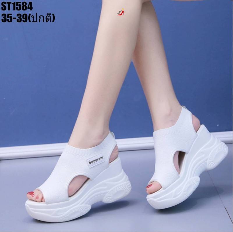 รองเท้าลำลองเสริมส้นเปิดข้าง (สีดำ)