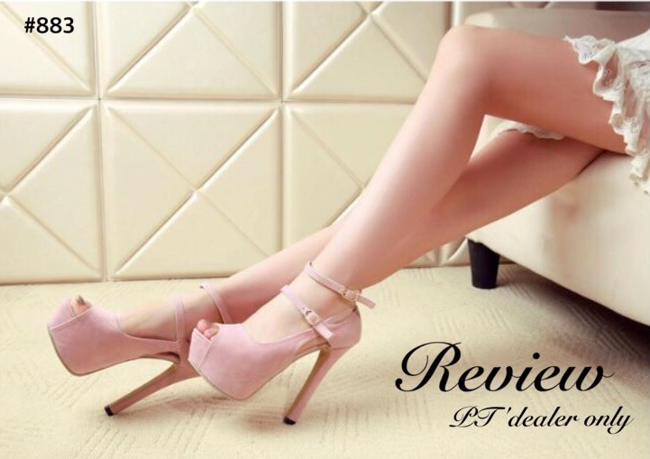 รองเท้าส้นสูงรัดข้อ2ชั้น (สีชมพู)