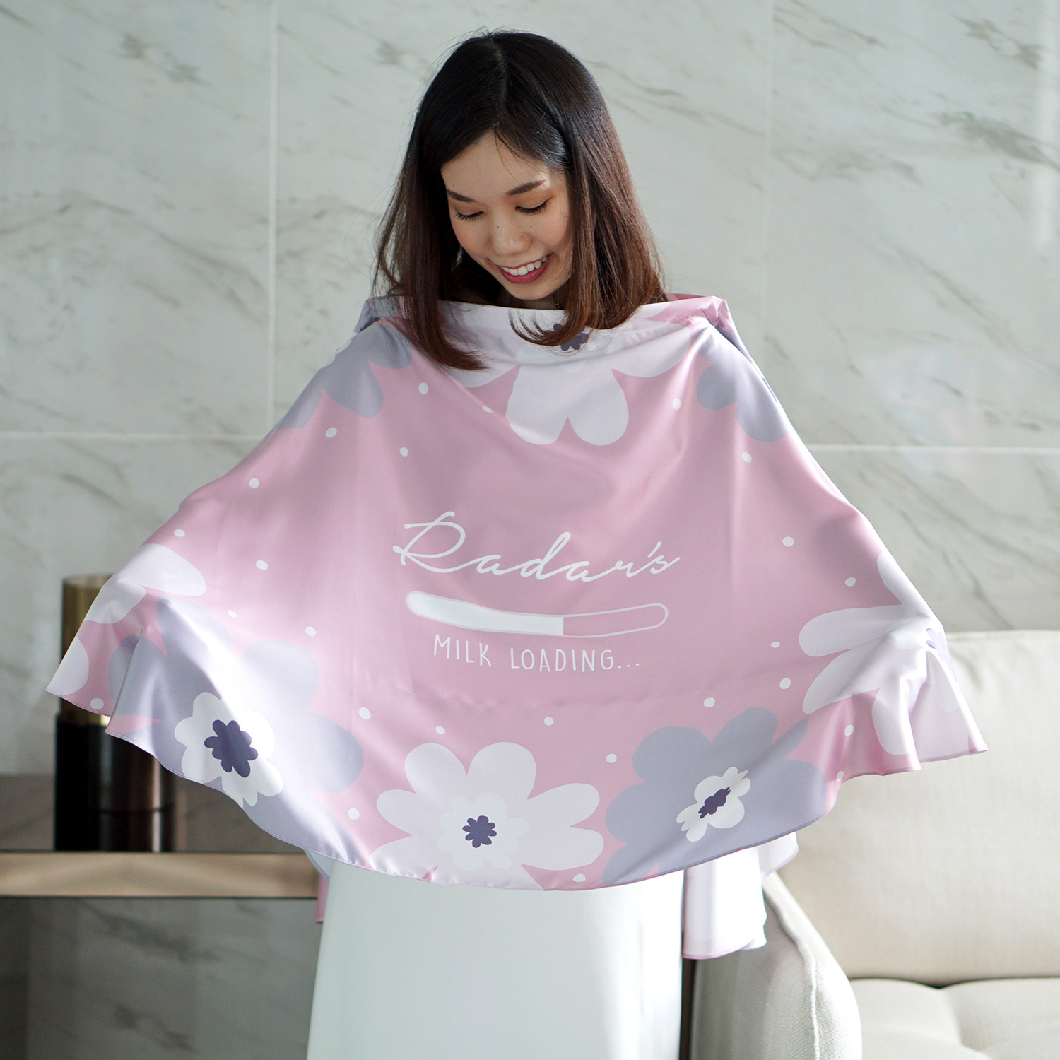 ผ้าคลุมให้นม สั่งทำใส่ชือ ลาย Big Flower - Pink