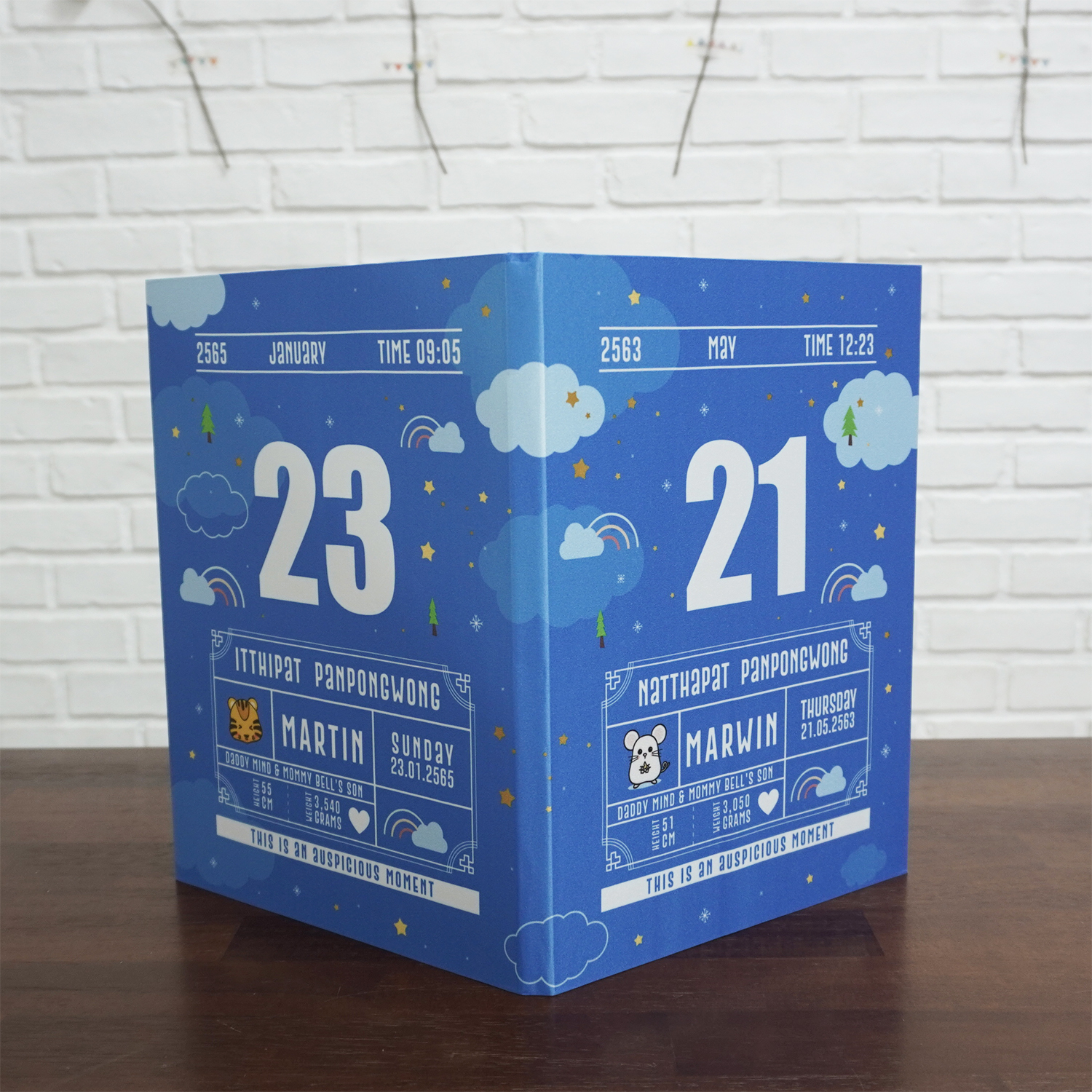 แฟ้มสูติบัตร (ใส่เอกสาร 2 ด้าน) สั่งทำใส่ข้อความ ลาย Chinese Calendar - Dark Blue