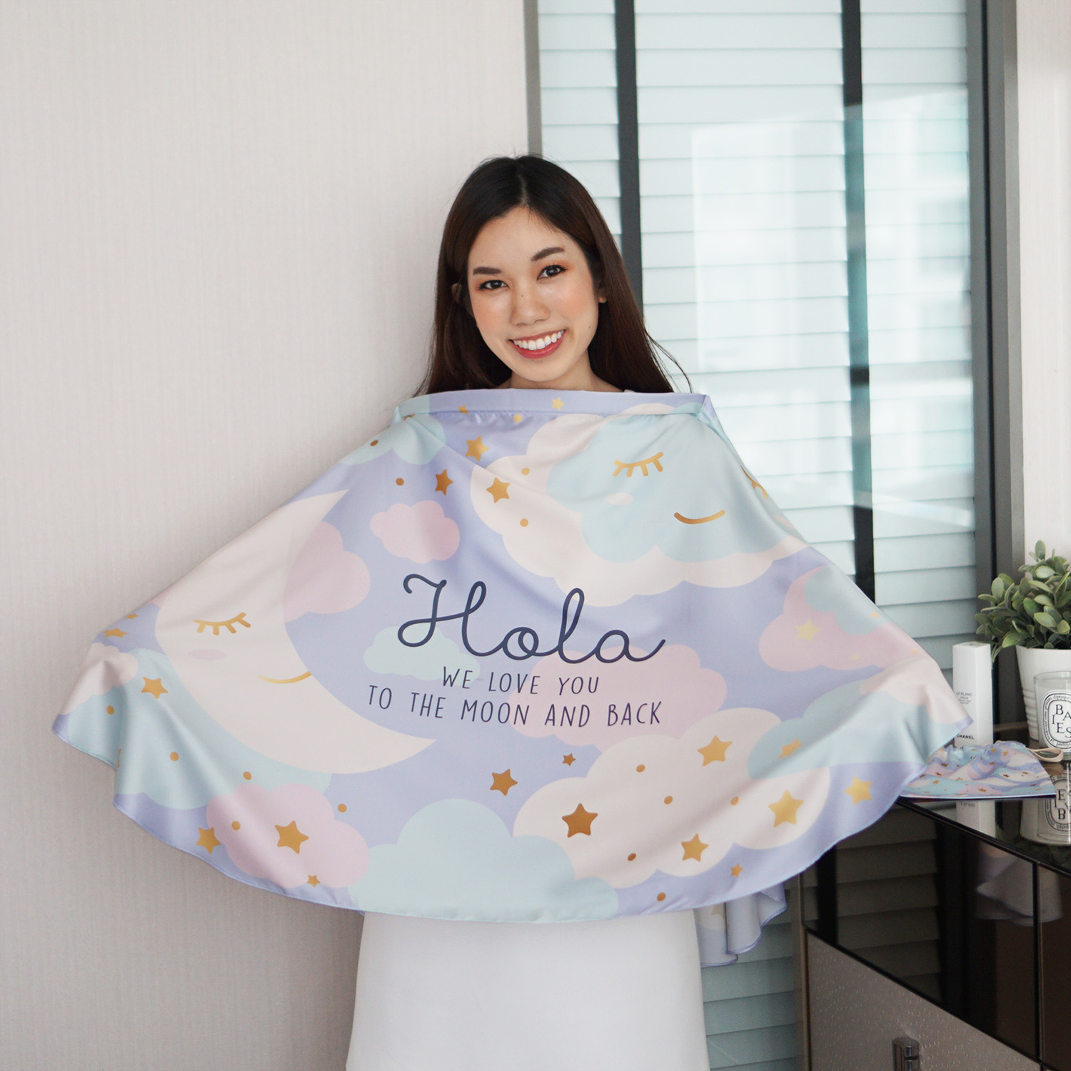 ผ้าคลุมให้นม สั่งทำใส่ชือ ลาย Moon - Lavender