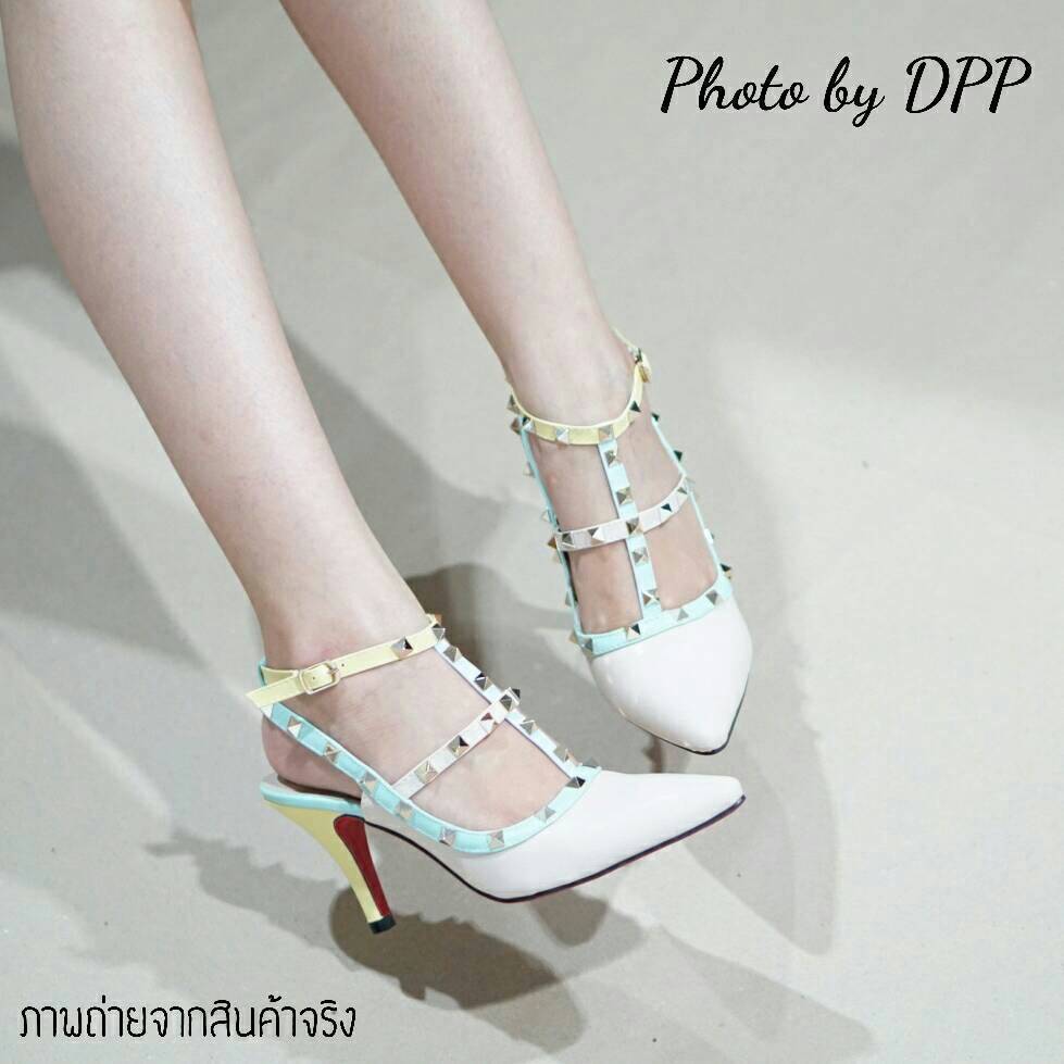 พร้อมส่ง : รองเท้าแฟชั่น Valentino Pastel Heels 2015 (สีครีม)