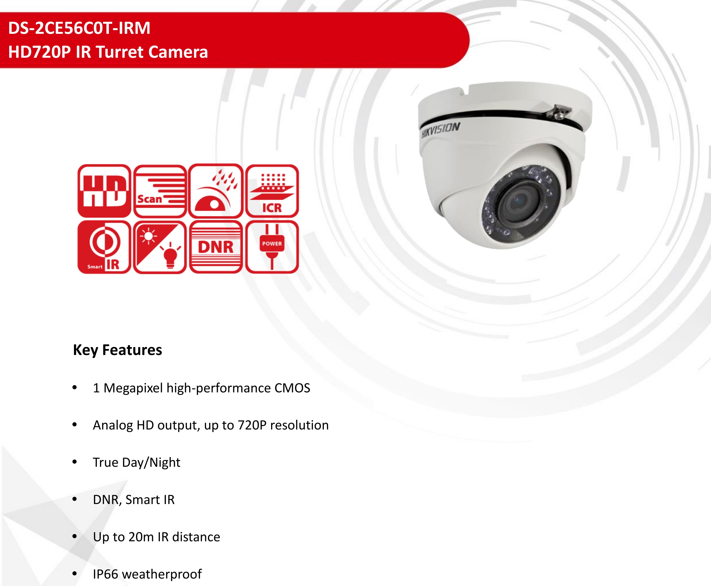 ขายถูก HIKVISION Turbo HD รุ่น DS-2CE56C0T-IRM ความละเอียด 1 ล้านพิกเซล