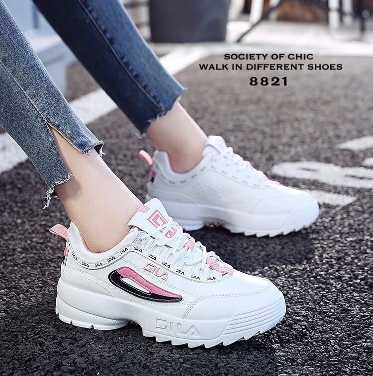 รองเท้าผ้าใบทรงSport Girl แต่งลายแฟชั่น (สีแดง)