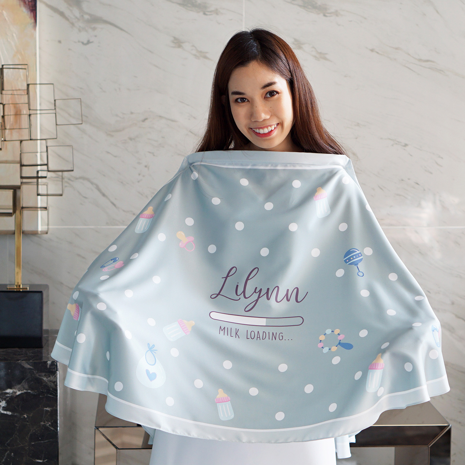 ผ้าคลุมให้นม สั่งทำใส่ชือ ลาย Polka Dot - Milk - Green