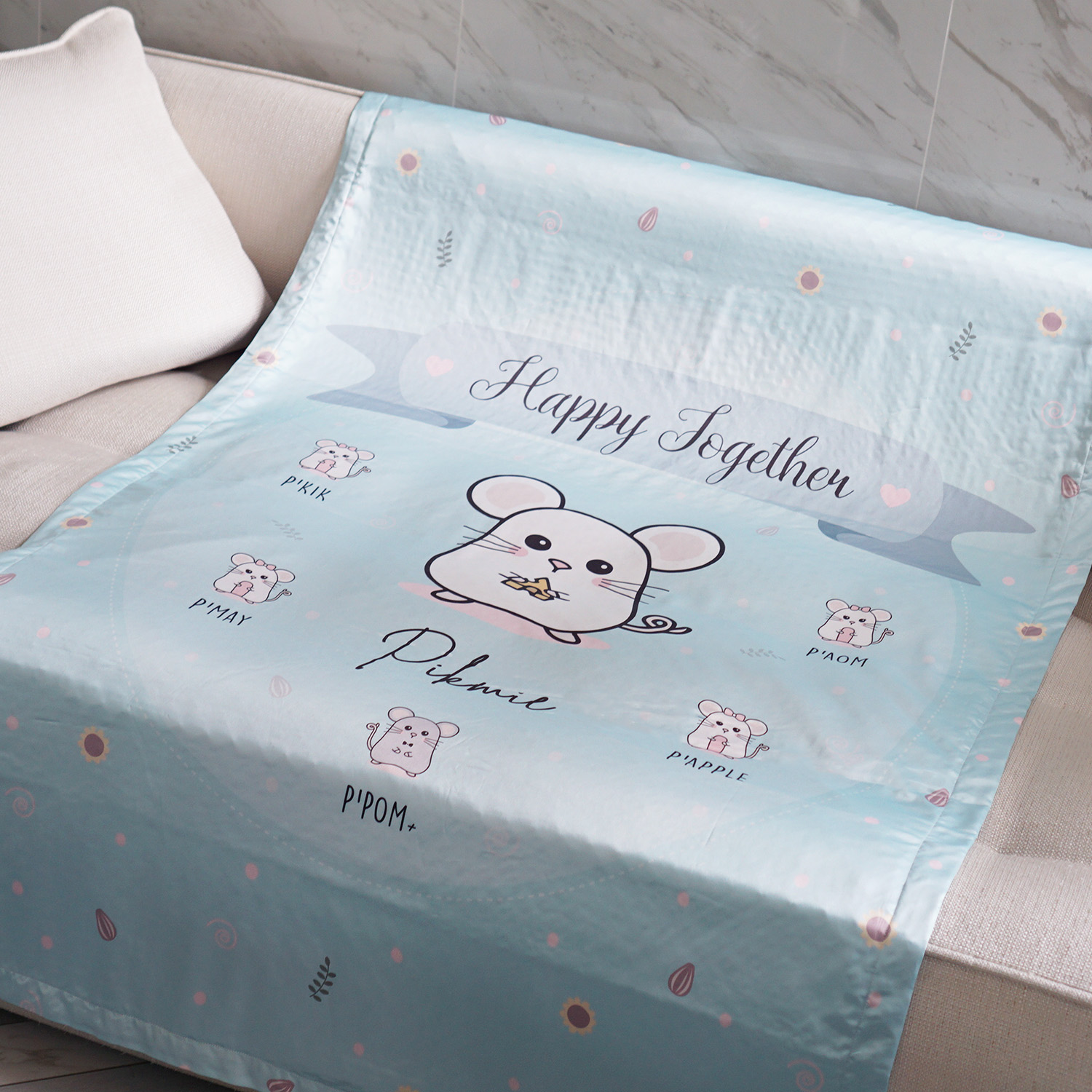 ผ้าห่มเด็ก ใส่ชื่อ ลาย Mini Mouse - Mint