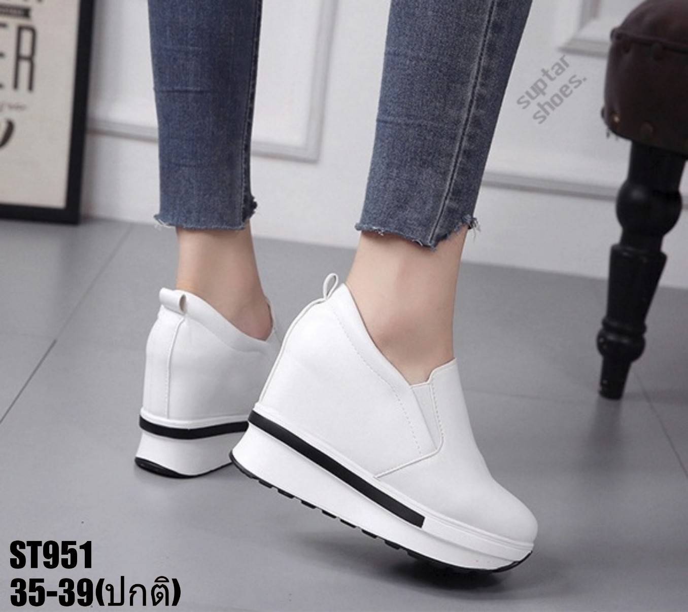 รองเท้าผ้าใบpuเสริมส้น (สีดำ)