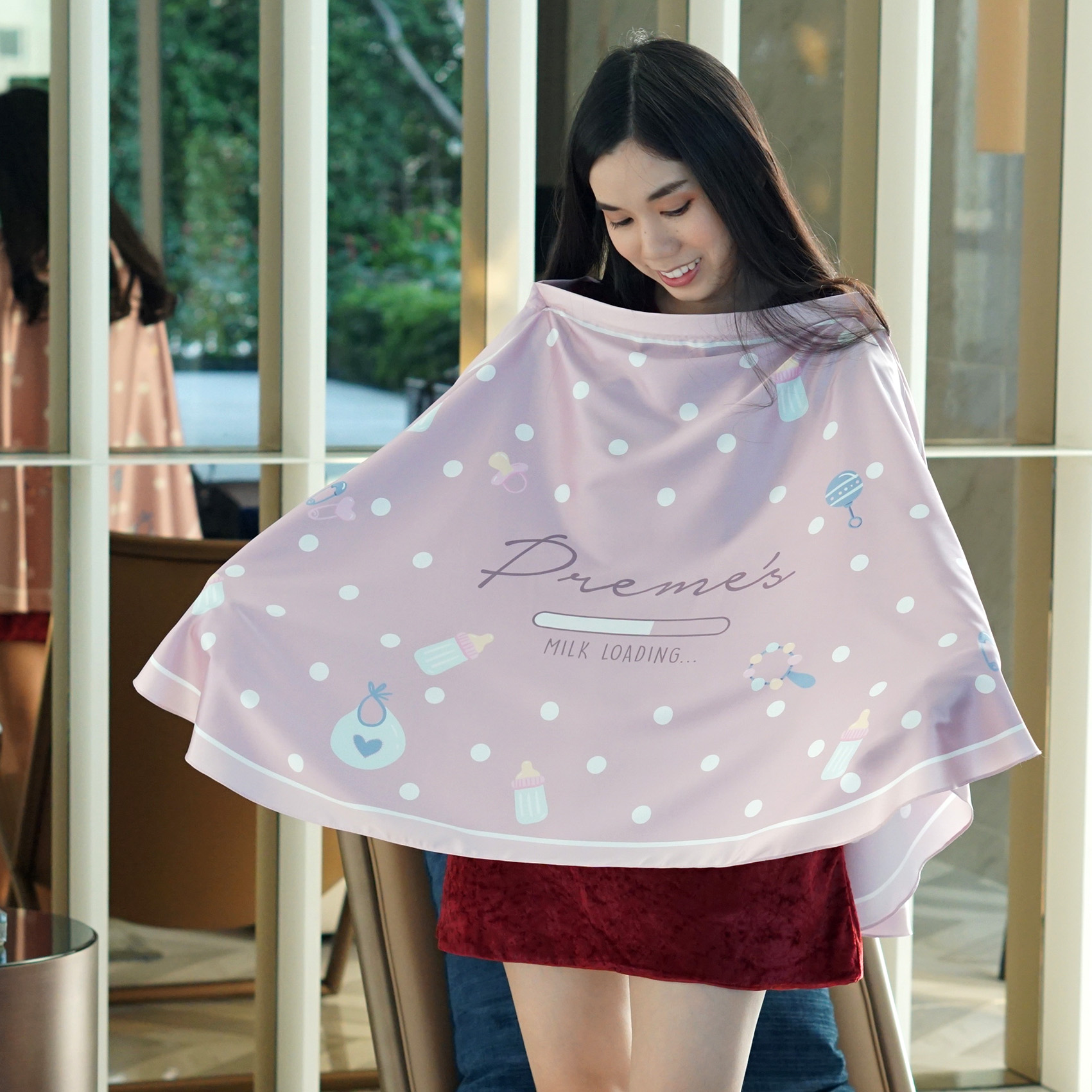 ผ้าคลุมให้นม สั่งทำใส่ชือ ลาย Polka Dot - Milk - Rose Taupe