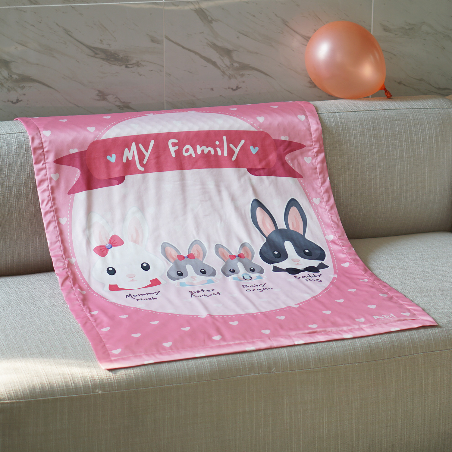 ผ้าห่มเด็ก ใส่ชื่อ ลายกระต่าย สีชมพู / Rabbit Family - Pink
