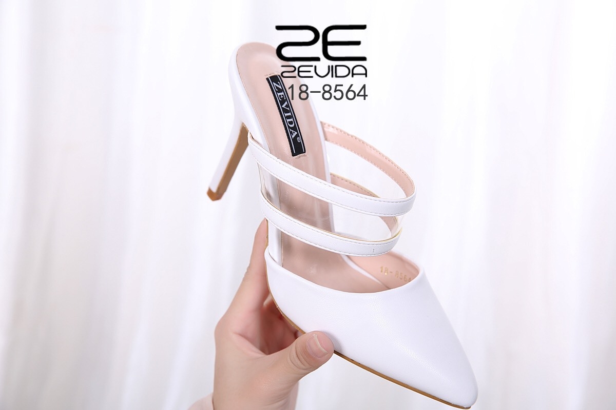 รองเท้าส้นสูงเปิดส้นสายคาดสองชั้น (สีขาว)