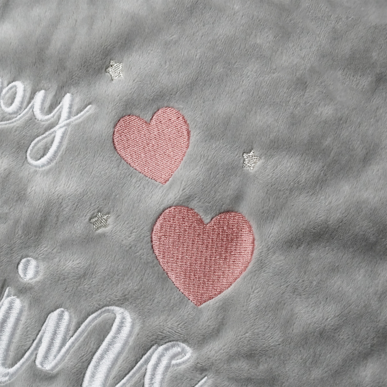 ผ้าห่ม Minky - สีเทา 75x100cm แบบปักชื่อ+icon - 2 Hearts