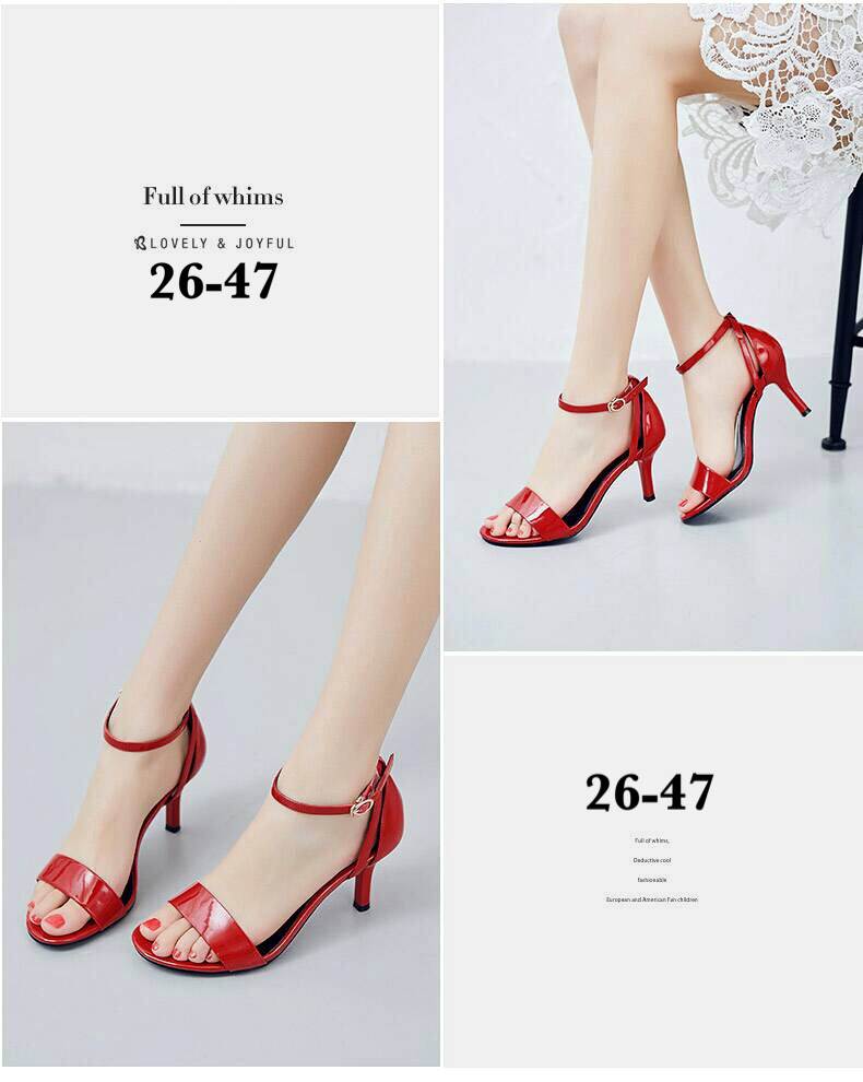 รองเท้าส้นสูงหนังแก้วสไตลแม็กซี่ (สีแดง)