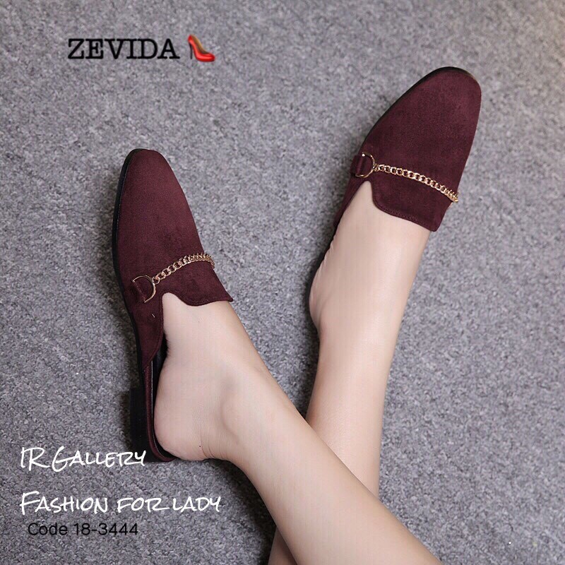 รองเท้าคัทชูทรงSlipperแต่งอะไหล่ (สีแดงเข้ม)