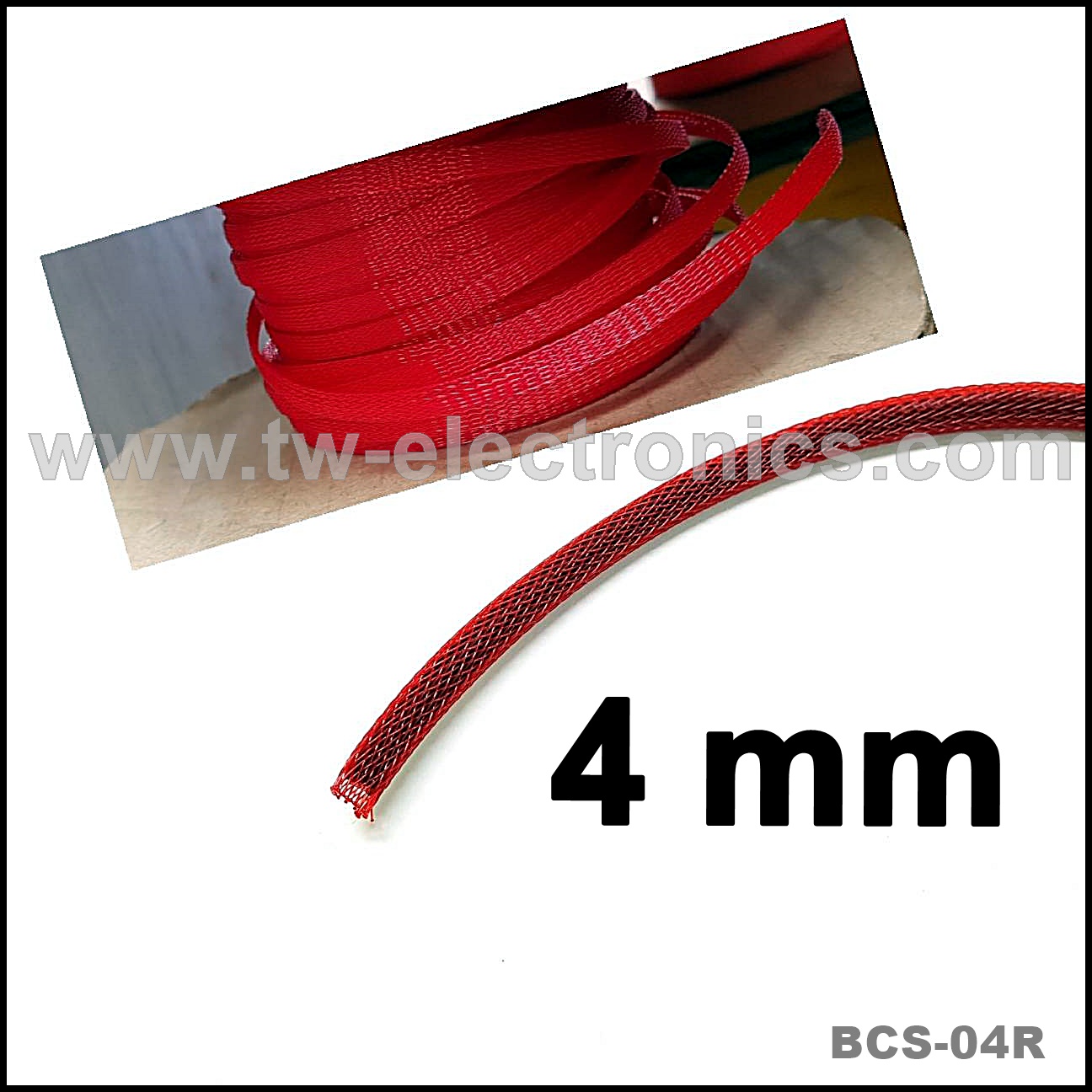 สายถัก 4 mm (สีแดง) / BCS-04R