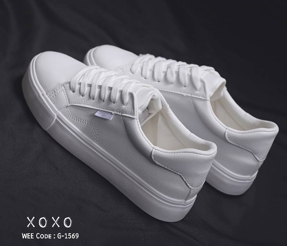 รองเท้าผ้าใบแต่งขอบพาสเทล (สีชมพู)