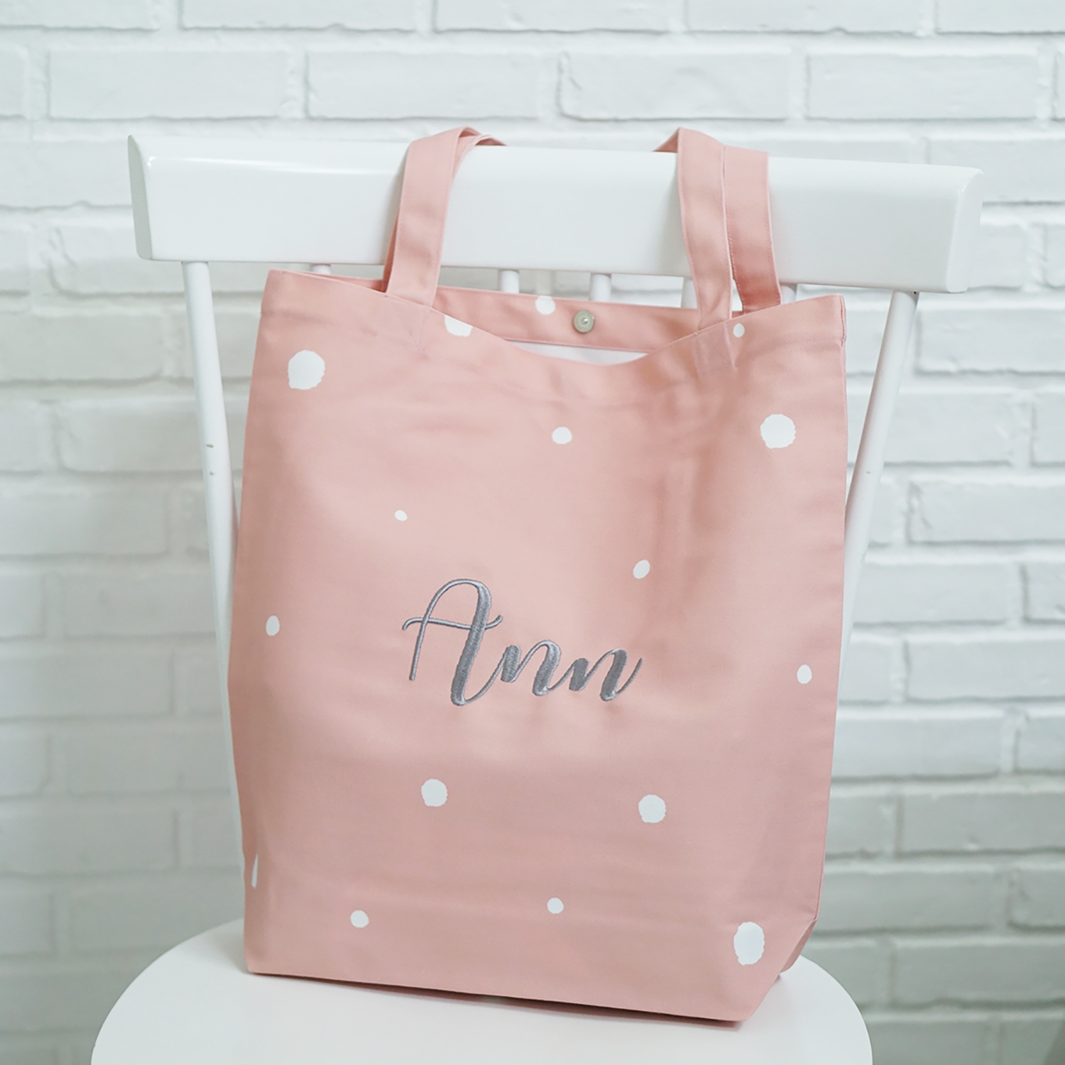 กระเป๋าผ้าแคนวาส ปักชื่อ ลาย Watercolour Dot - Pink