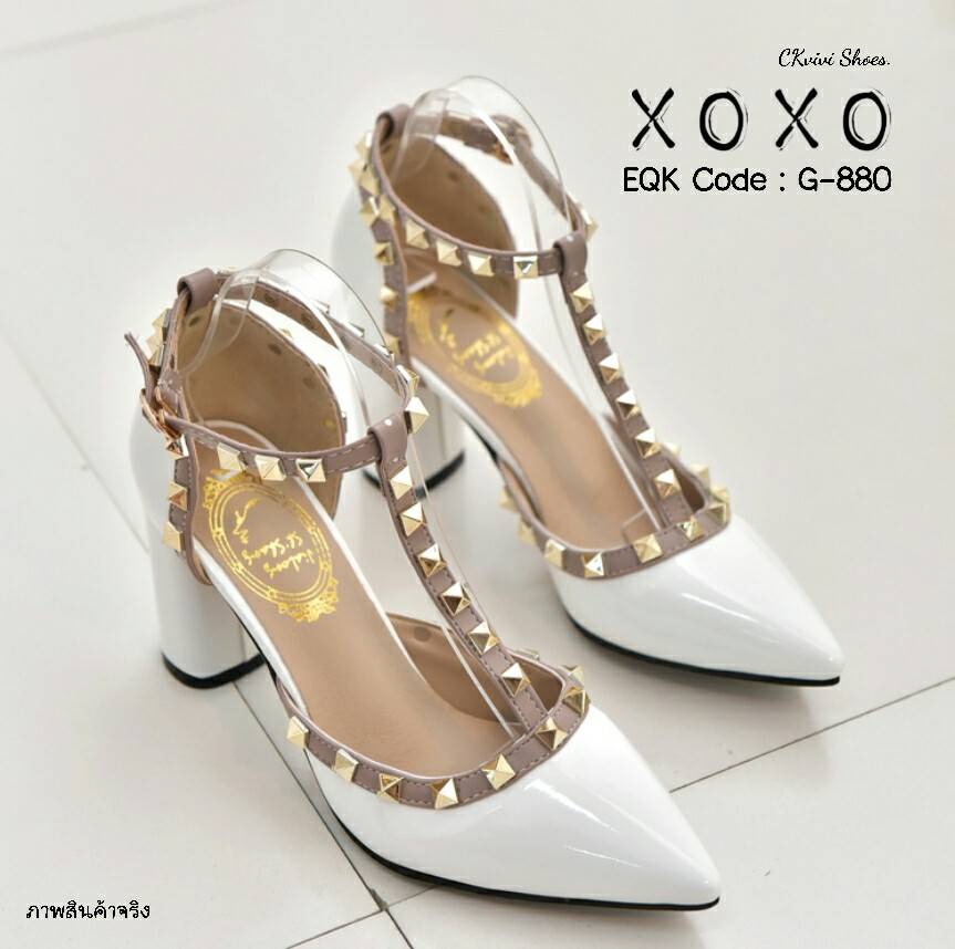 รองเท้าคัทชูส้นตันสไตล์ Valentino (สีขาว)