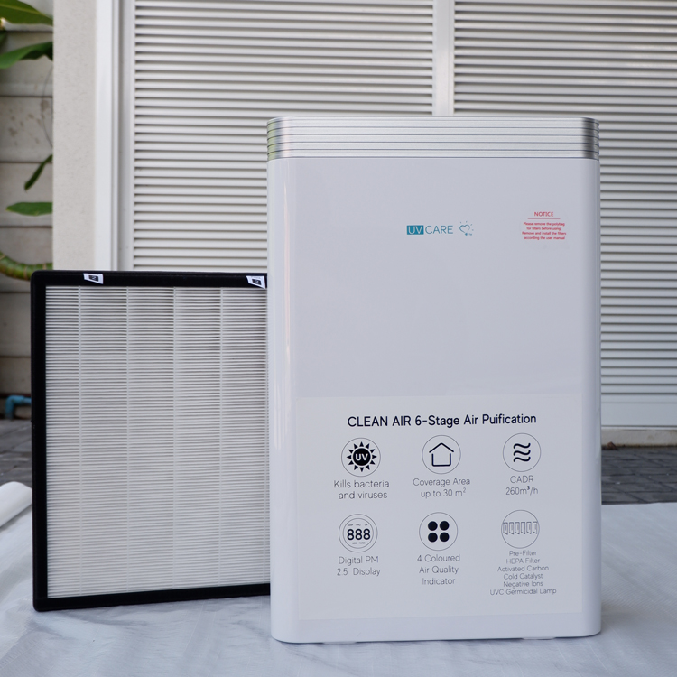 ขายถูก เครื่องฟอกอากาศพร้อมระบบฆ่าเชื้อโรค (6 ขั้นตอน) ครอบคลุมพื้นที่ 30 ตารางเมตร UV CARE CLEAN AIR 6 STAGE PURIFICATION