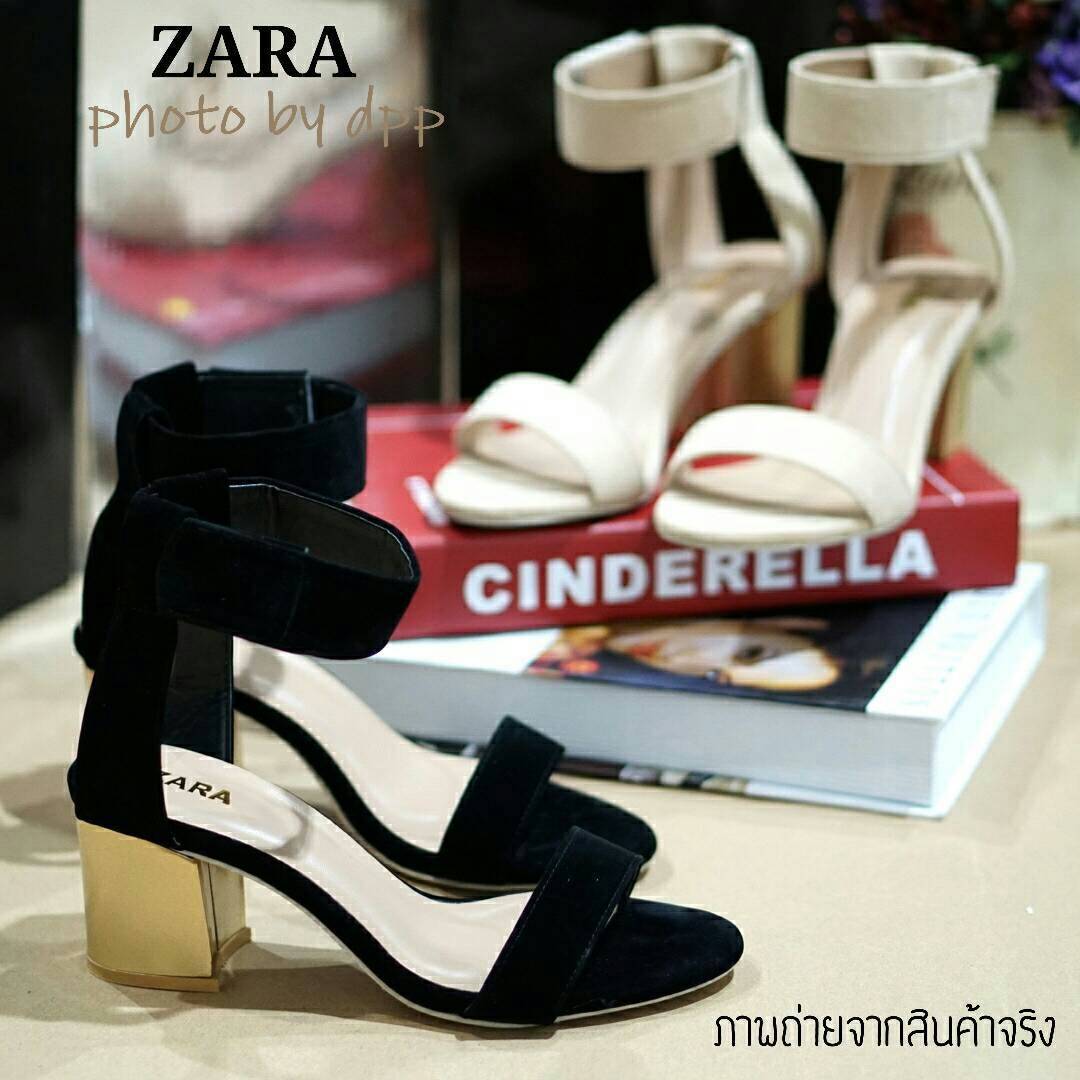 พร้อมส่ง : รองเท้าส้นตันหนังกำมะหยี่ (สีครีม)