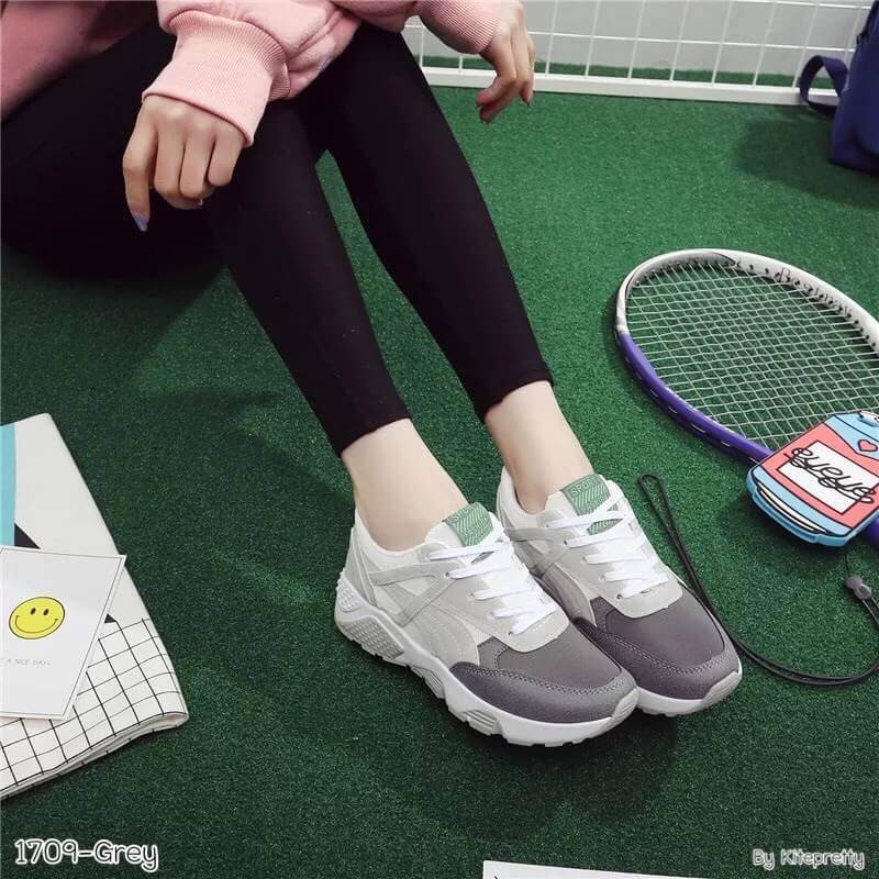 รองเท้าผ้าใบทรง Sport แต่งสีพาสเทล (สีชมพู)