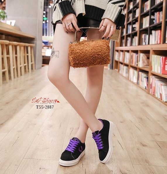 รองเท้าผ้าใบแฟั่นปักลายรวงข้าว (สีขาว)