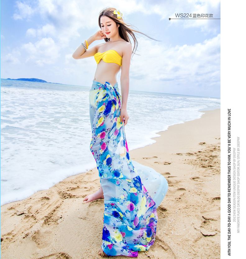 ผ้าชายหาดชีฟอง ฟ้าดอกไม้