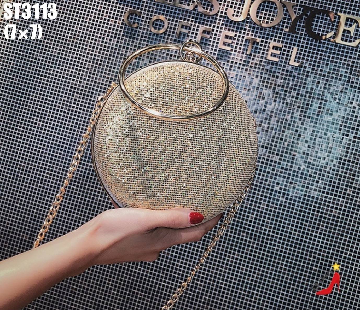 กระเป๋ากลิตเตอร์ทรงกลม (สีเทา)