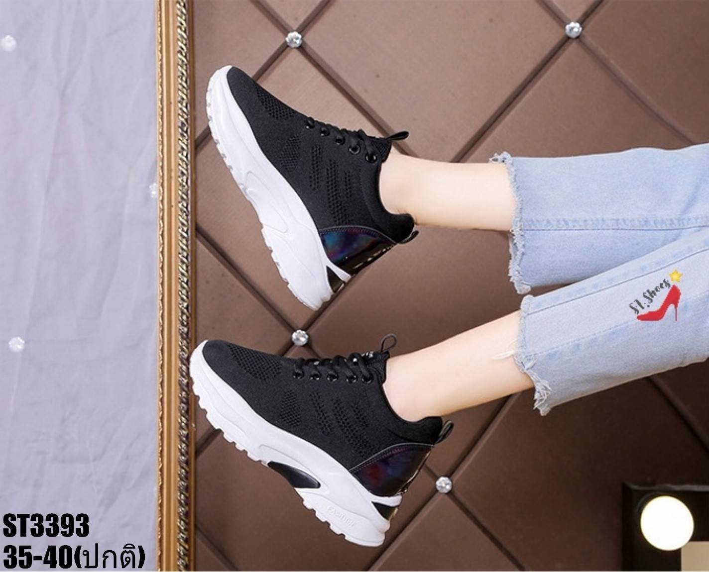 รองเท้าผ้าใบแฟชั่นแต่งส้นSport (สีแดง)