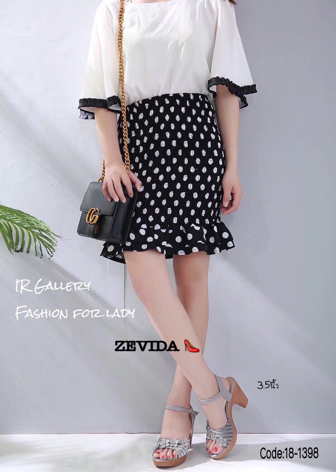 รองเท้าส้นสูงรัดข้อแต่งดอกไม้ (สีดำ)