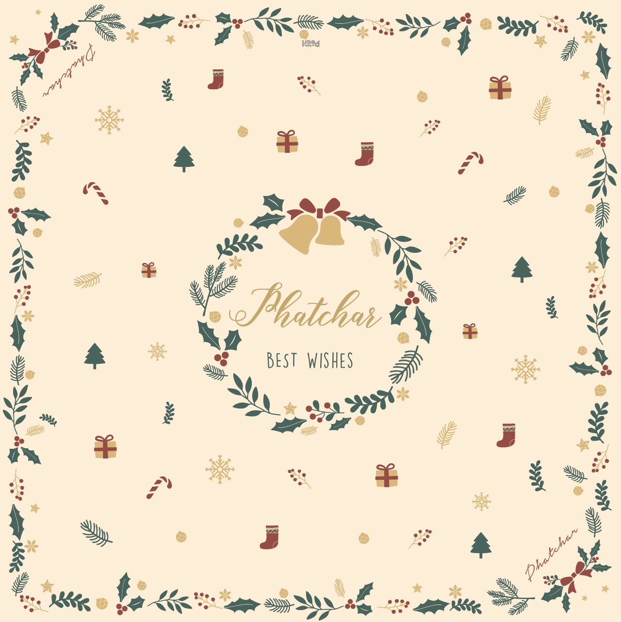 ผ้าพันคอ ลาย Christmas - Cream