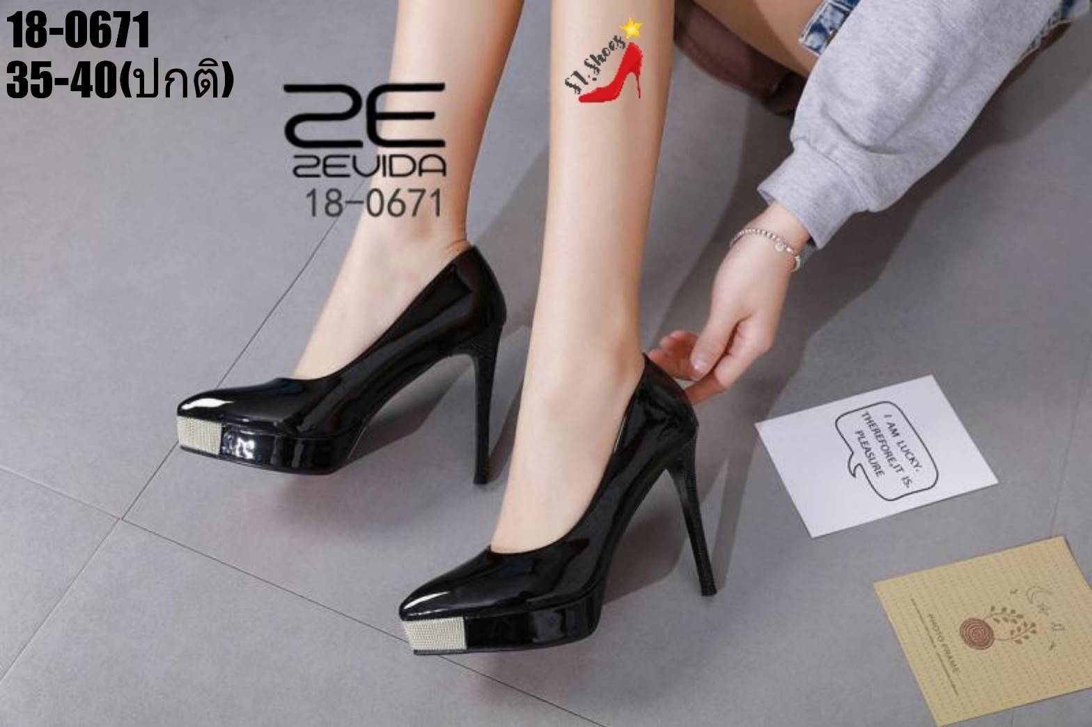 รองเท้าคัทชูส้นสูงแต่งทอง (สีชมพู)