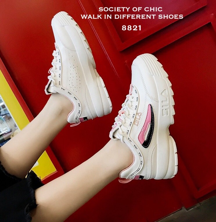 รองเท้าผ้าใบทรงSport Girl แต่งลายแฟชั่น (สีแดง)