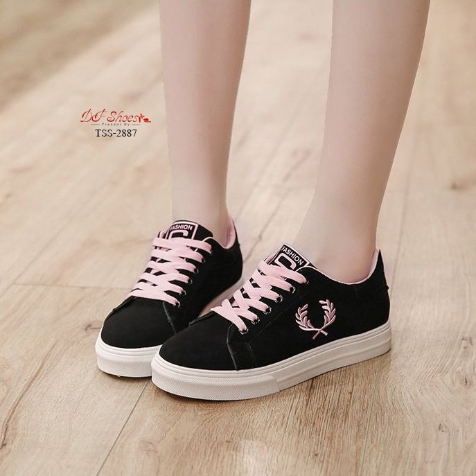 รองเท้าผ้าใบแฟั่นปักลายรวงข้าว (สีขาว)