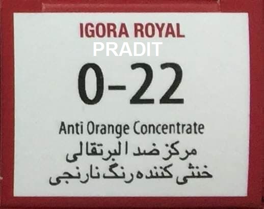 Schwarzkopf Igora Royal ครีมย้อมผม อีโกร่า รอยัล เบอร์0-22 แม่น้ำเงินหักล้างส้ม (60ml) 80 กรัม