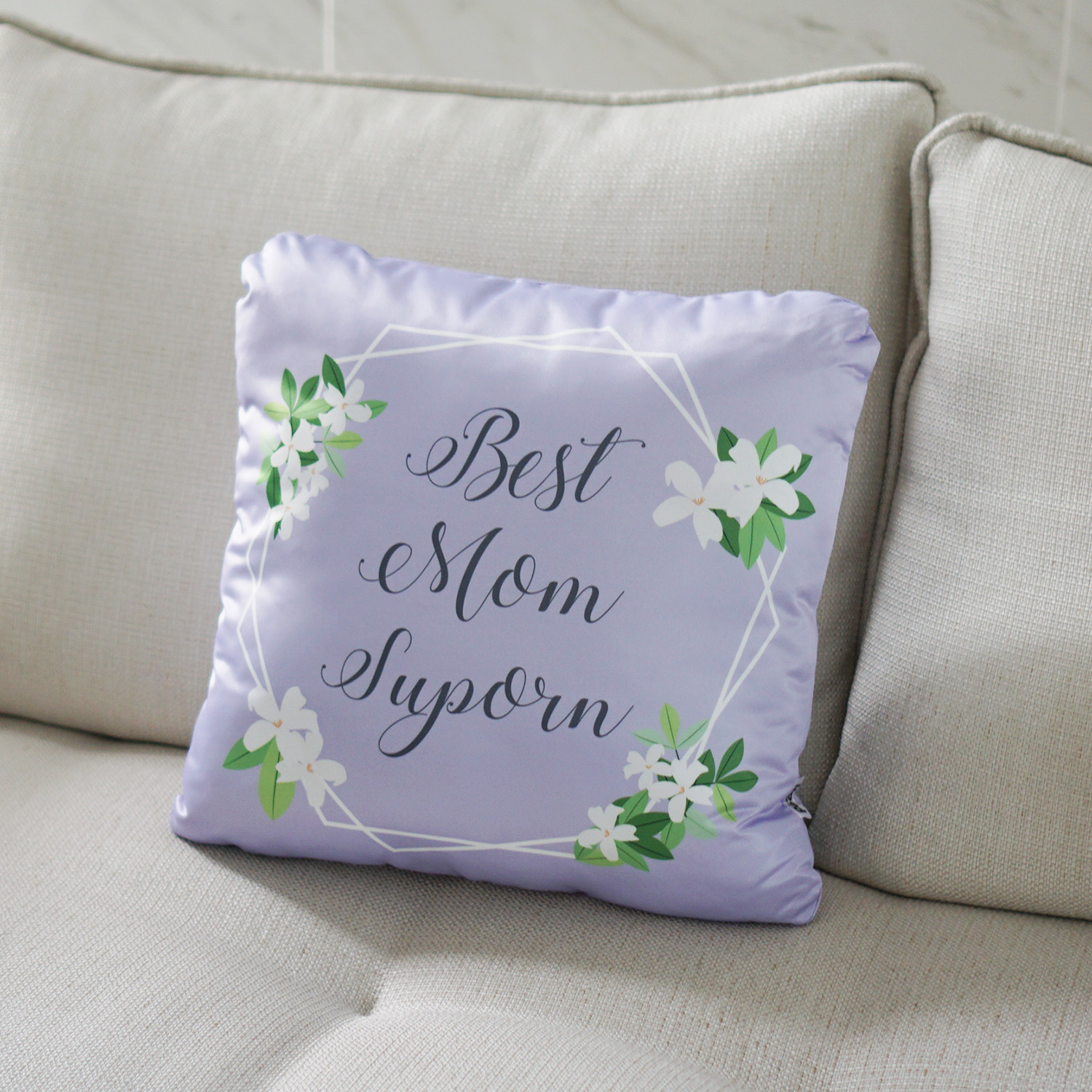 หมอนอิงสั่งทำใส่ชื่อ ลาย Jasmine Hexagon - Lavender