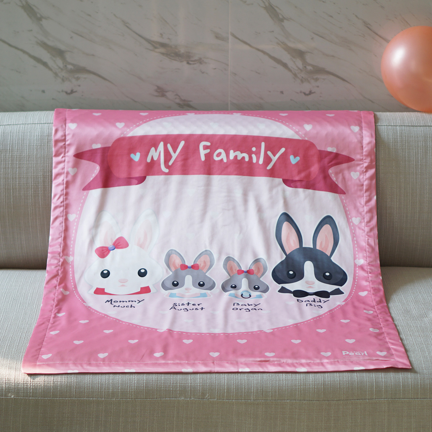 ผ้าห่มเด็ก ใส่ชื่อ ลายกระต่าย สีชมพู / Rabbit Family - Pink
