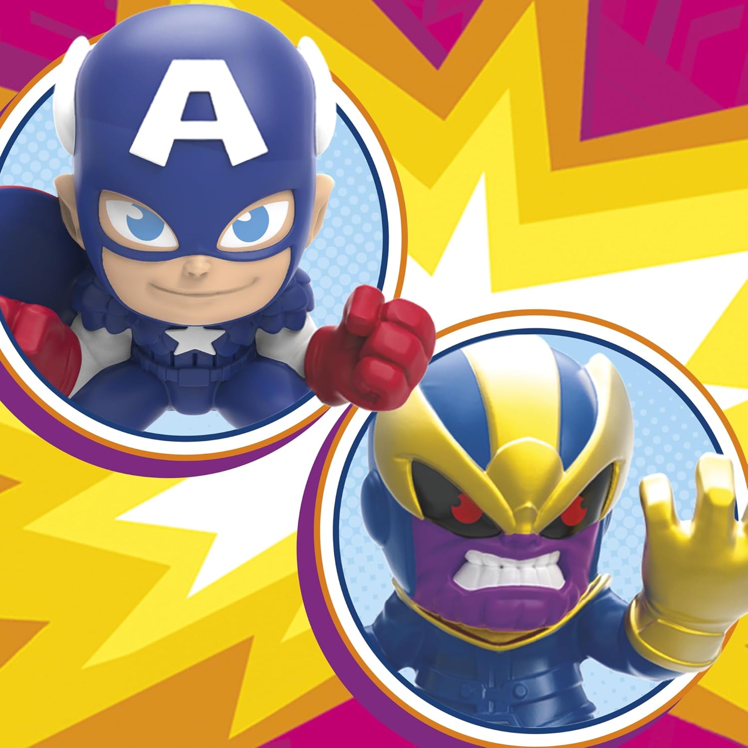 Hasbro Marvel Stunt Squad Tower Smash Playset, Captain America and Thanos Action Figures (1.5”) ฮาสโบร มาร์เวล สตันท์ สควอด กัปตัน อเมริกา และ ธานอส เพลย์เซ็ท