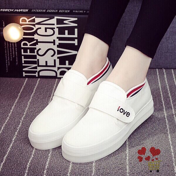 รองเท้าผ้าใบเมจิกเทปสไตล์เกาหลี (สีขาว)